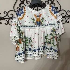 Farm Rio Summer Garden Blouse Size large